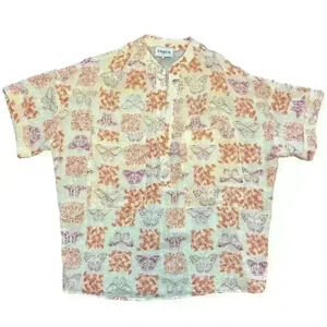 FRNCH Orange and Purple Butterfly Oversized Top - Size Small